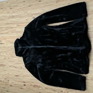 Polyester Faux Fur zip-up turtleneck sweater, Black. Sz.M